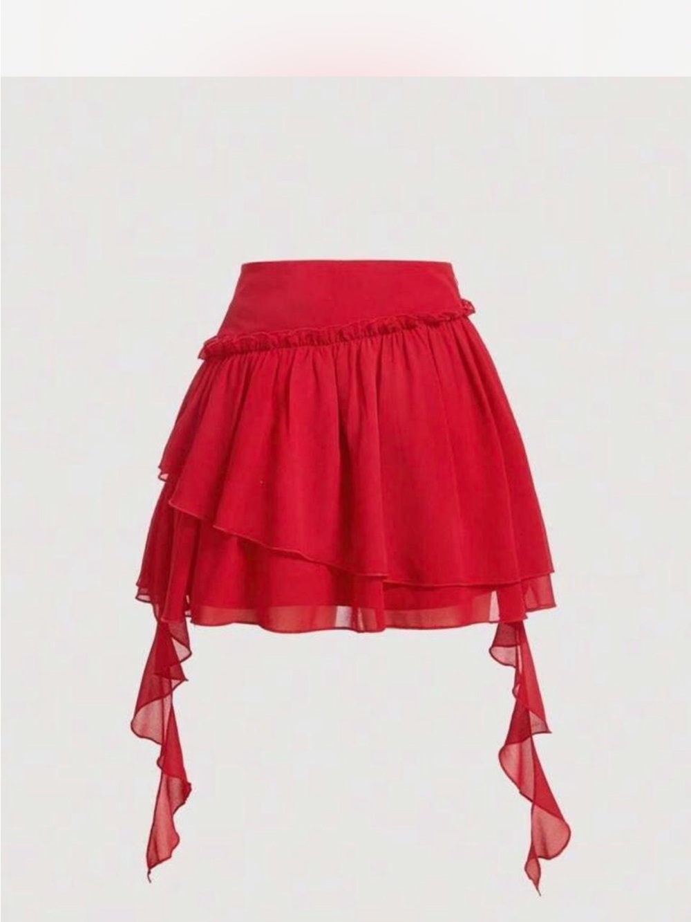SHEIN Red Asymmetrical Layered Ruffle Mini Skirt